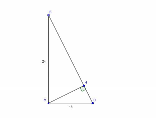 Катеты прямоугольного треугольника равны 18 и 24.найдите высоту,проведенную к гипотенузе.