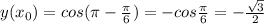 y( x_{0})=cos( \pi - \frac{ \pi }{6})=-cos \frac{ \pi }{6}=- \frac{ \sqrt{3} }{2}