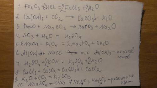 Закончите уравнения реакций,которые идут до конца: fe2o3+hci> ca(oh)2+co2> bao+na2co3> so3+