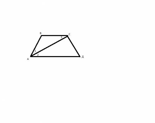 Диагональ ас трапеции abcd является биссектрисой отсрого угла dab.определите вид треугольника abc по
