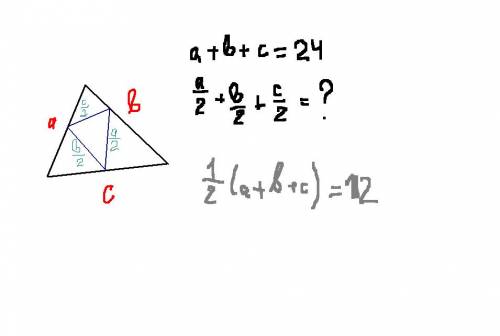 Периметр треугольника равен 24 м. вычислите периметр треугольника , образованного средними линиями д