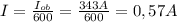I= \frac{I_{ob}}{600} = \frac{343A}{600} =0,57A