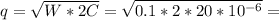 q = \sqrt{W*2C} = \sqrt{0.1 * 2 * 20 * 10^{-6} } =