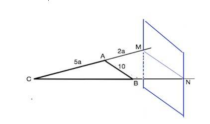 Дан треугольник авс. плоскость, параллельная прямой ав, пересекает продолжение стороны ас этого треу