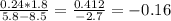 \frac{0.24*1.8}{5.8-8.5} = \frac{0.412}{-2.7} = -0.16