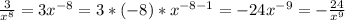 \frac{3}{ x^{8} }=3 x^{-8} =3*(-8)* x^{-8-1}=-24 x^{-9}=- \frac{24}{ x^{9} }&#10;