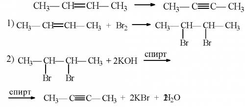 Скаких реагентов и при каких условиях можно получить бутин-2 из бутена-2? запишите уравнение реакции