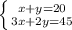 \left \{ {{x+y=20} \atop {3x+2y=45}} \right.