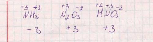 Всоединениях nh3,n2o3,hno2 чему равна степень окисления азота?