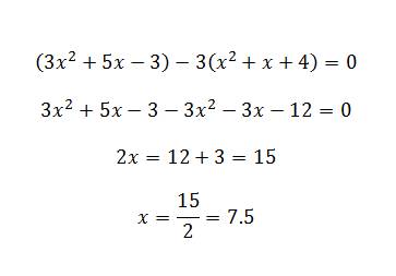Решите уравнения (3x2+5x-3)-3(x2+x+4)=0