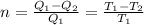n= \frac{Q_{1}-Q_{2}}{Q_{1}} = \frac{T_{1}-T_{2}}{T_{1}}