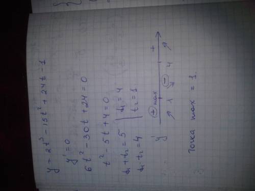 Найдите точку максимума функции у=2t^3-15t^2+24t-1