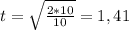 t = \sqrt{\frac{2*10}{10}} = 1,41