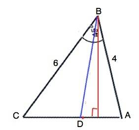 Треугольник abc угол b=4 bc=6 bd-биссектриса угол abc=45 градусов найдите площадь треугольника abd и