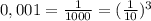 0,001= \frac{1}{1000}=( \frac{1}{10} )^{3}