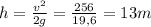 h= \frac{v^2}{2g} = \frac{256}{19,6} =13m