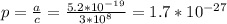 p= \frac{a}{c}= \frac{5.2*10 ^{-19} }{3* 10^{8} }=1.7* 10^{-27}&#10;&#10;&#10;&#10;&#10;