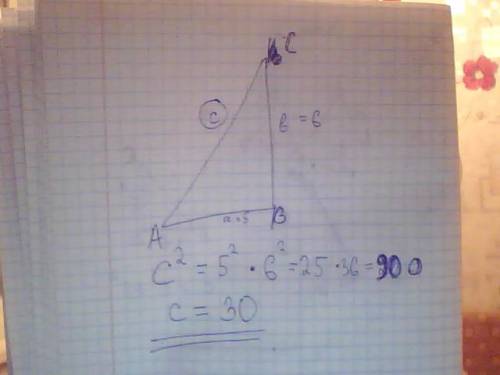 Найдите гипотенузу прямоугольного треугольника по данным катетам а и б а=5 б=6