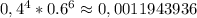 0,4^4*0.6^6 \approx 0,0011943936