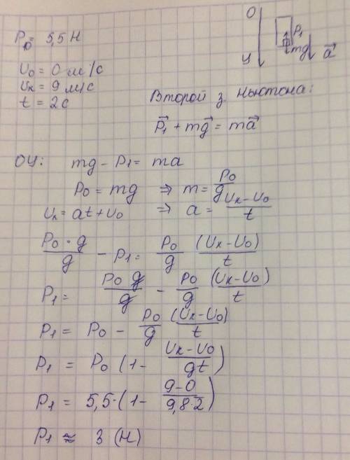 Вес тела в состоянии покоя 5,5н. найдите вес этого тела при вертикальном движении вниз, во время кот