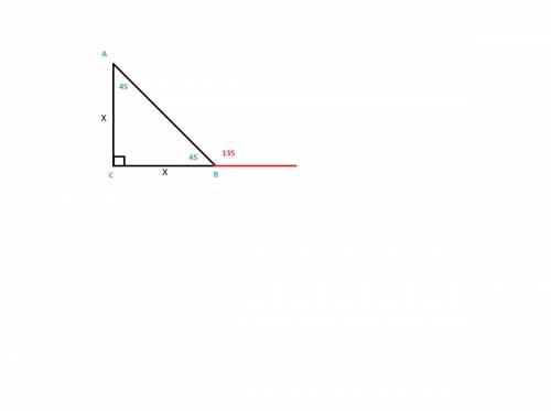 Один из внешних углов прямоугольного треугольника равен 135 градусов, а его гипотенуза -4√ 2 см. чем