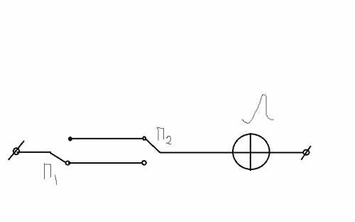 Предложите схему соединения источника тока, лампочки и двух переключателей, позволяющую включать и в