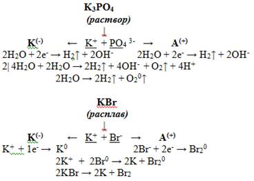 Уравнение электролиза kbr (расплав) k3po4 (р-р) с подробным решением