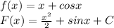 f(x)=x+cosx \\ &#10;F(x)= \frac{ x^{2} }{2} +sinx+ C