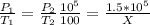 \frac{P_{1} }{T_1} = \frac{P_2}{T_2} &#10;\frac{10^{5}}{100}= \frac{1.5*10^{5} }{X}