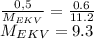 \frac{0,5}{M_{EKV}} = \frac{0.6}{11.2} \\ M_{EKV} = 9.3