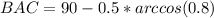 BAC=90-0.5*arccos(0.8)