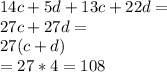 14c+5d+13c+22d=\\27c+27d=\\27(c+d)\\=27*4=108