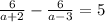 \frac{6}{a+2} - \frac{6}{a-3} = 5