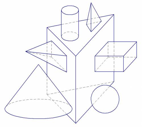 Спроектировать модель состоящую из 4 многогранников и 3 тел вращения