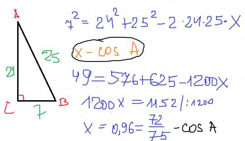 Втреугольнике авс угол с равен 90.найдите синус,косинус и тангенс углов a и b.если ас=24,аb=25. с че