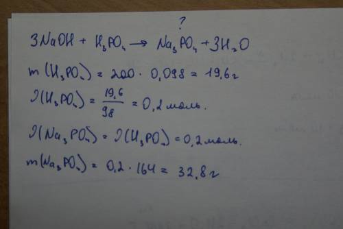 Определите массу соли полученной при действии избытка гидроксида натрия на 200 грамм 9,8% раствора ф