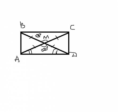 Диагонали прямоугольника abcd пересекаются в точке m, угол bmc равен 120°. чему равен угол mad?