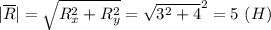 |\overline R| = \sqrt{R_{x}^2 + R_{y }^2} = \sqrt{3^2 + 4 }^2} =5~(H)