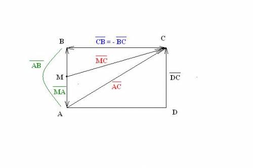 Впрямоугольнике abcd ab=3см, bc=4см, m-середина стороны ab. найдите длины векторов ab, bc, dc, mc, m