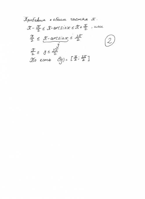 Найдите область значения функции: в) у = arcsin x + пи/2 г) у = пи - arcsin x