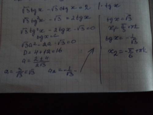 Корень из 3tgx - корень из 3ctgx=2 решите , если не сложно по подробней решение напишите)