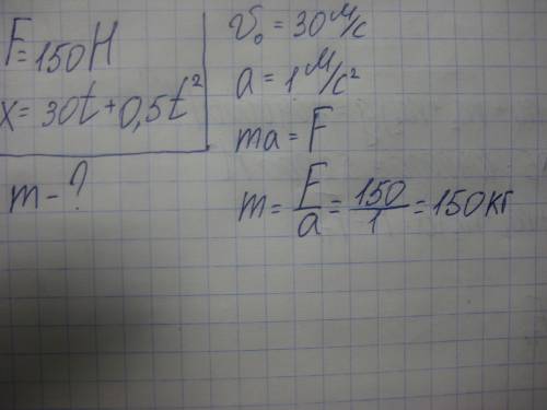 Под действием силы 150 н, сонаправленной скорости, тело движется прямолинейно. какова масса тела, ес