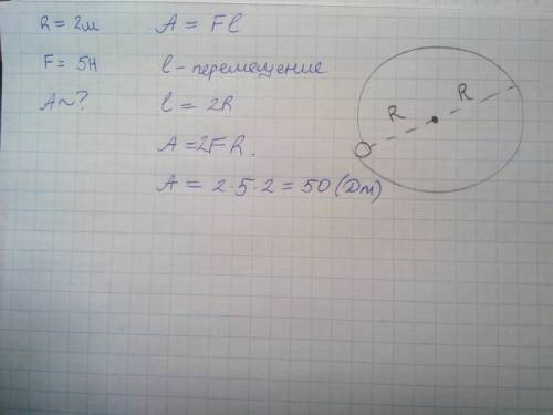 Частица перемещается по окружности радиуса r=2м под действием центростительной силы f=5h. какую рабо