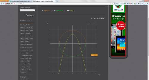 Окружность, изображенная на рисунке, задается уравнением x^2 + y^2 = 8, а парабола - уравнением y =