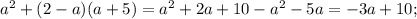 a^{2} +(2-a) (a+5) =a^{2} +2a+10-a^{2} -5a = -3a+10;
