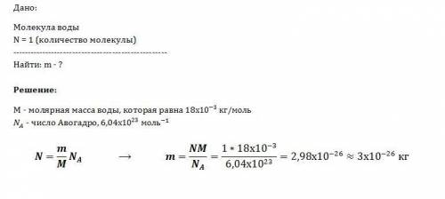 Определите массу одной молекулы воды