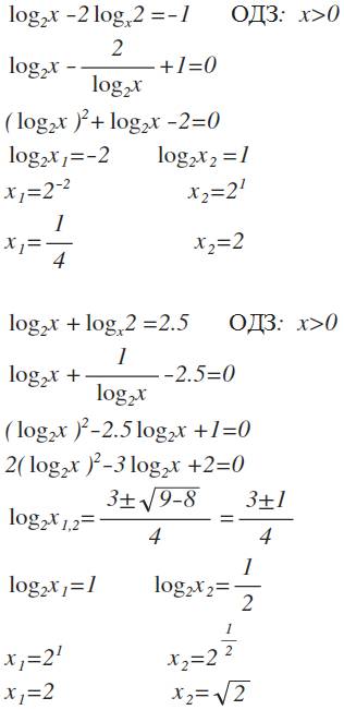 Слогарифмами( 1) log2 x - 2logx 2 = -1; 2) log2x + logx2 = 2,5