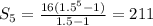S_{5}= \frac{16(1.5^{5}-1) }{1.5-1} =211