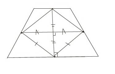 Докажите, что четырехугольник-ромб если его вершинами являются середины сторон равнобедренной трапец