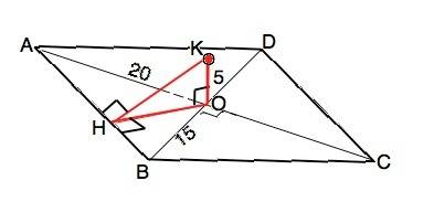 Через точку o пересечения диагоналей ромба к его плоскости проведен перпендикуляр ok длиной 5 см. на